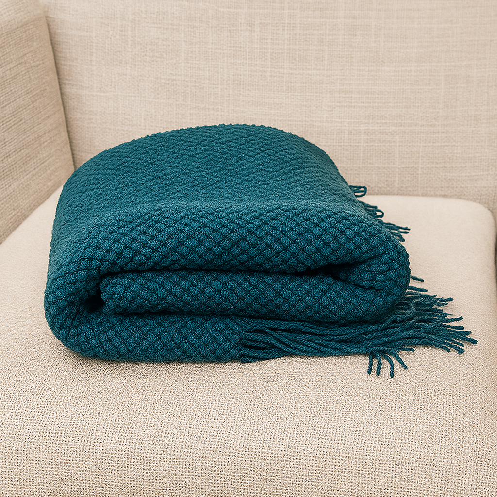 Knit Textured 50"x60" Throw Blanket with Fringe