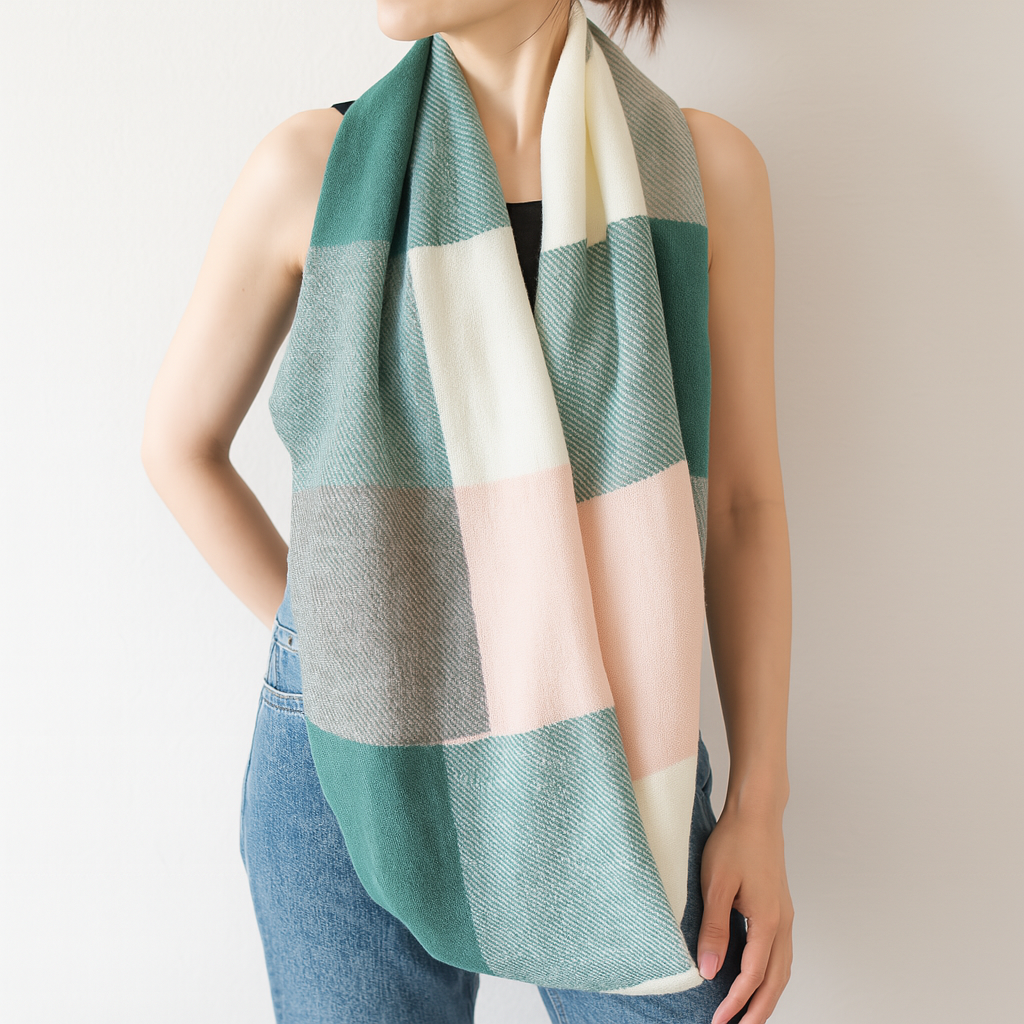 Light Pink Plaid Infinity Scarf with Zipper Pocket