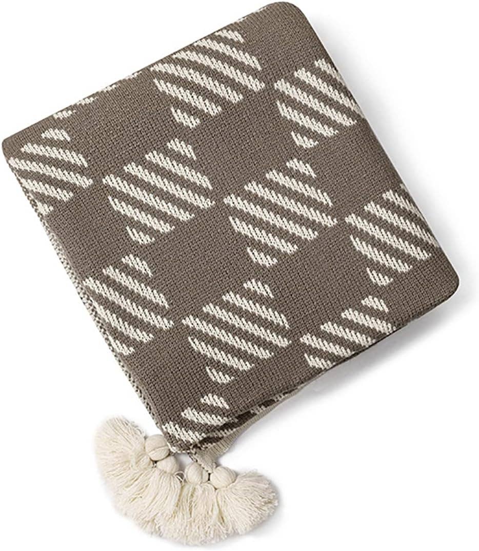 Khaki-Ivory Check Striped 50"x60" Throw Blanket