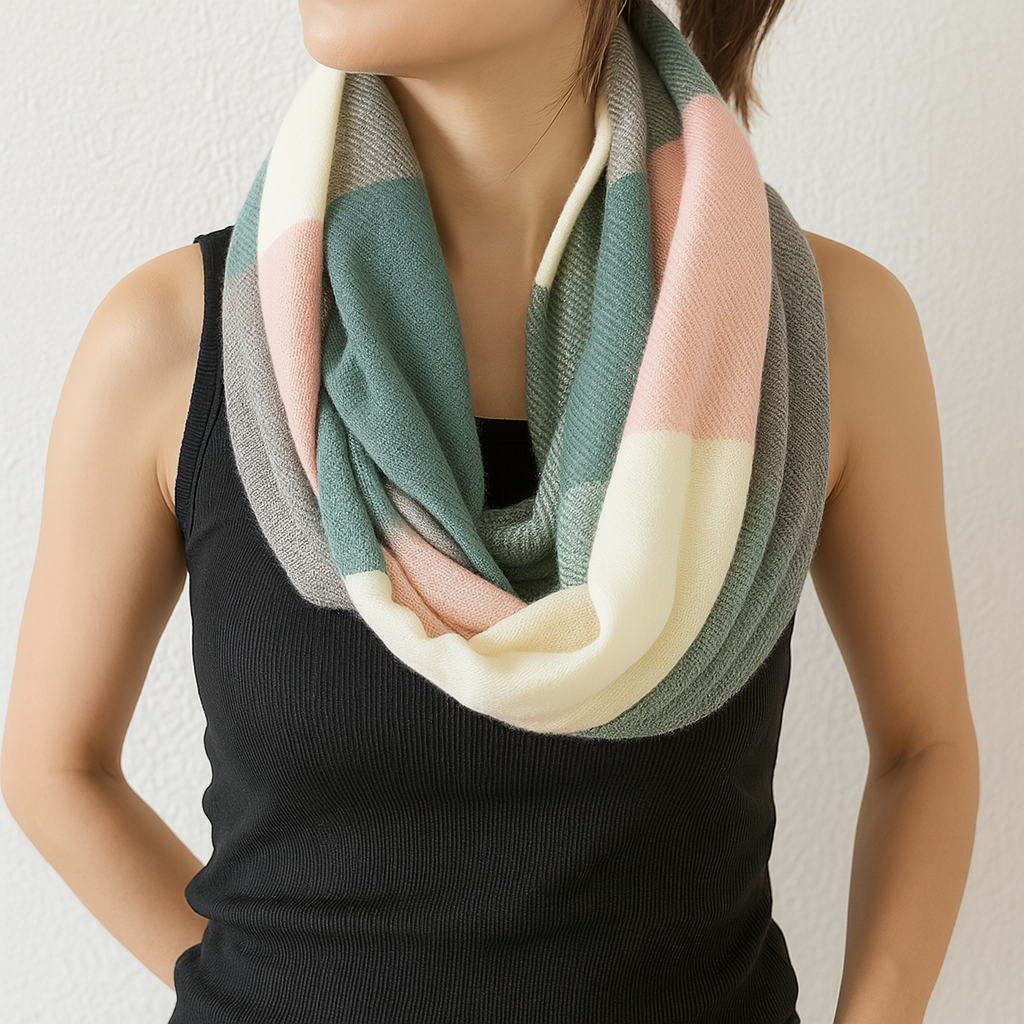 Light Pink Plaid Infinity Scarf with Zipper Pocket