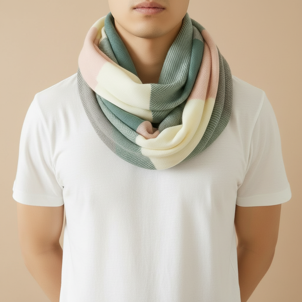 Light Pink Plaid Infinity Scarf with Zipper Pocket