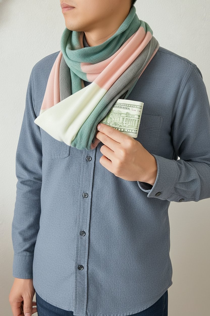 Light Pink Plaid Infinity Scarf with Zipper Pocket