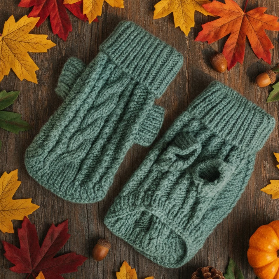 Cozy Dark Green Dog Knit Sweater