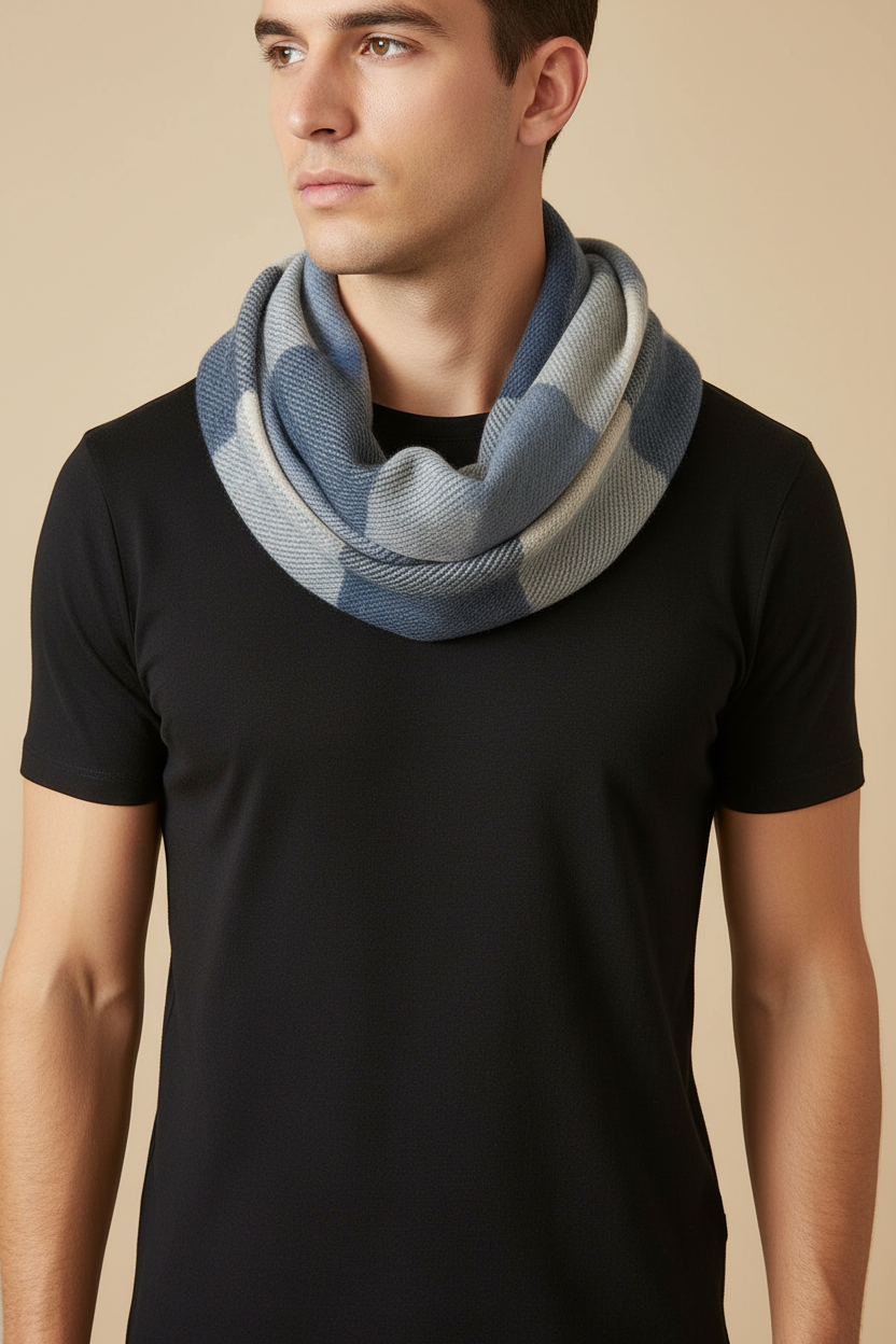 Indigo Plaid Infinity Scarf with Zipper Pocket