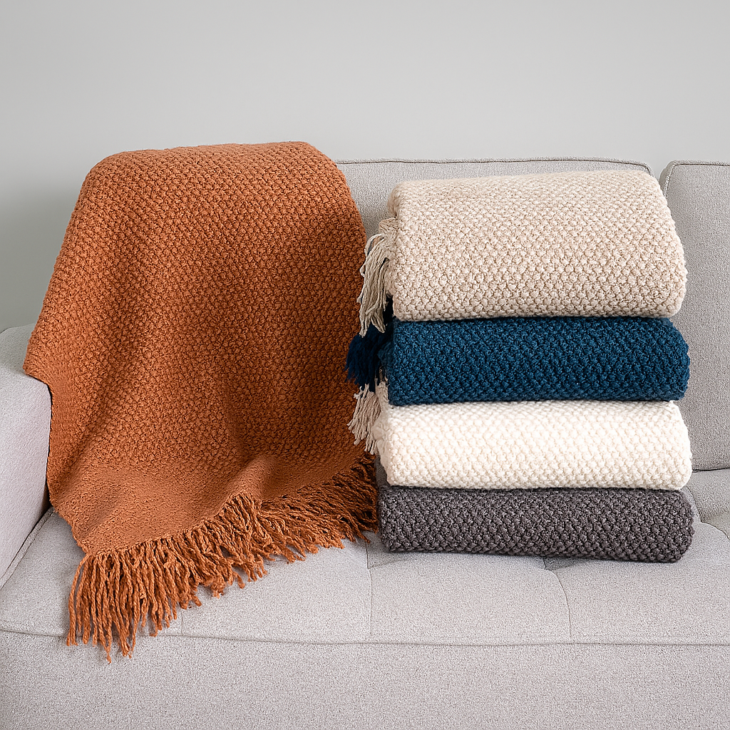 Knit Textured 50"x60" Throw Blanket with Fringe