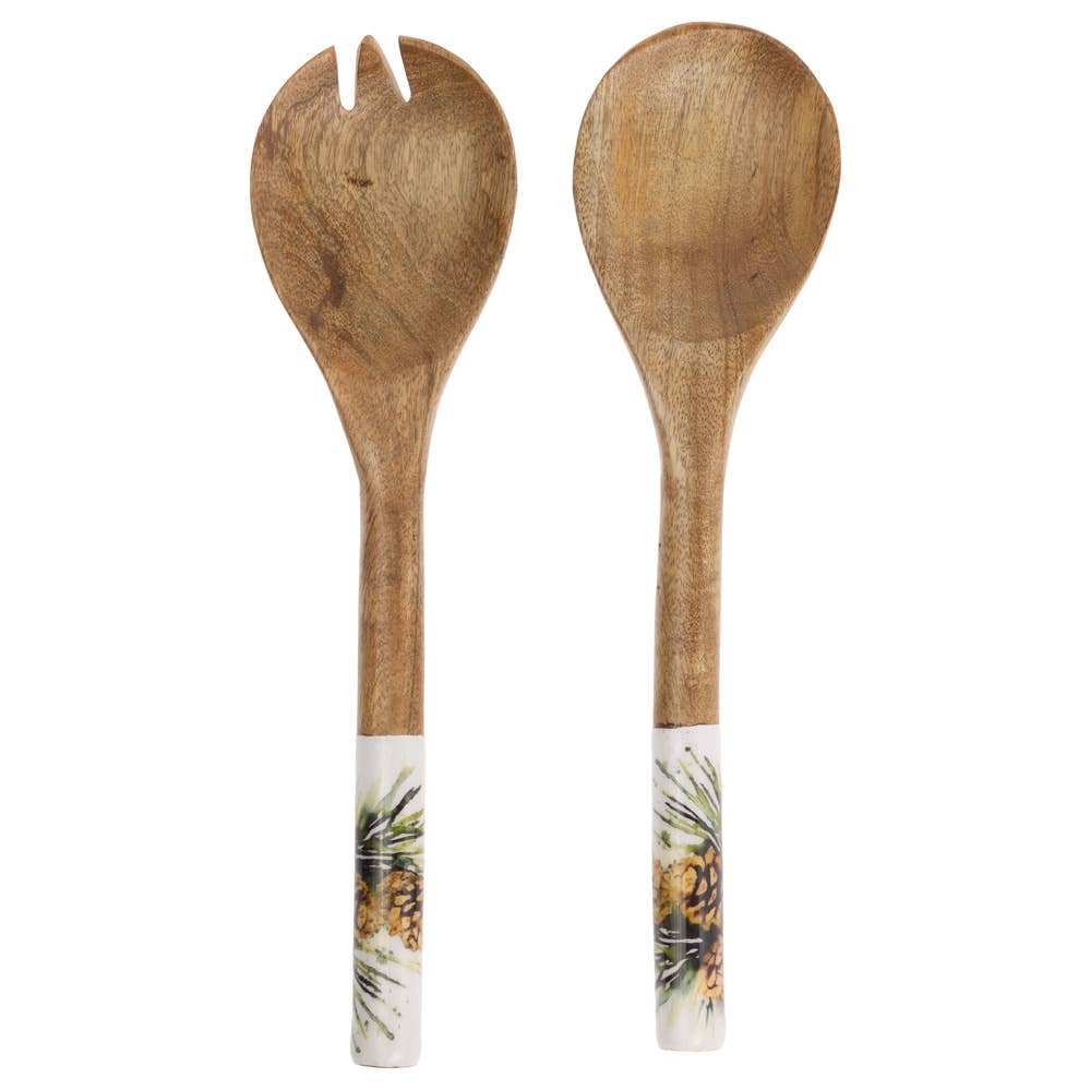 White Spruce Salad Servers Mango Wood Christmas